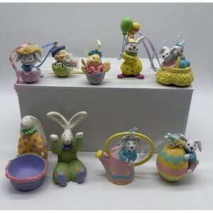 Lot of 9 AVON 1990's Gift Collection Hanging Easter Ornaments Bunnies Chicks Egg
